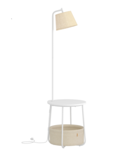 SONGMICS HOME LFL004WC02 weißer runder Beistelltisch aus Metall mit Lampe